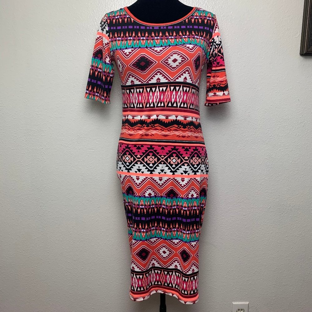 LuLaRoe Pink Black Tribal Print Julia Dress